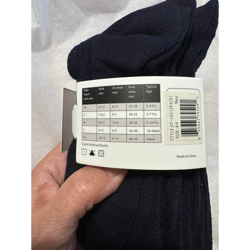Silky Toes Girls Bamboo Knee High Socks 3 Pack Navy Blue School Coll Size‎ M